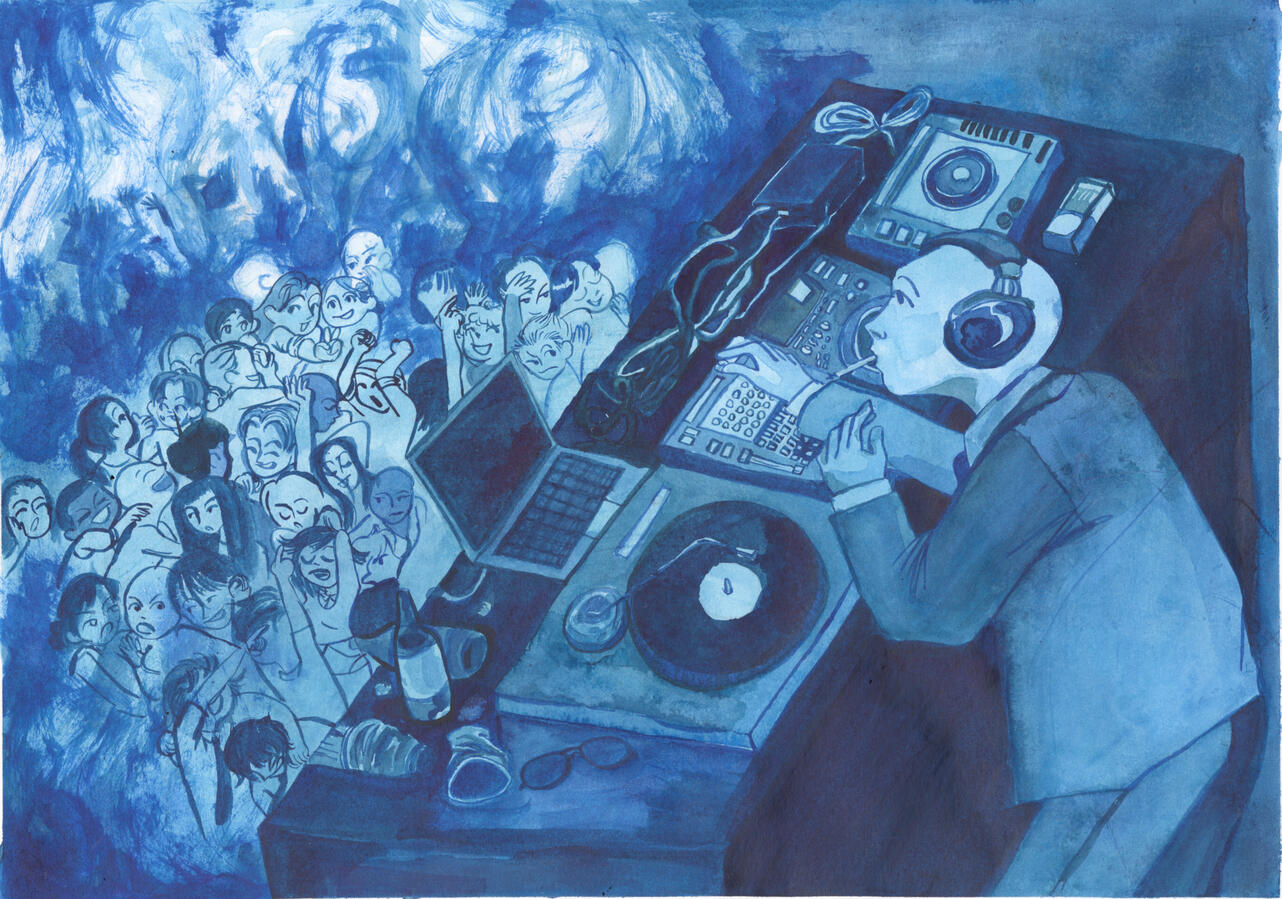 Dance Miserable - Blue India Ink on hot press paper, 11x17"