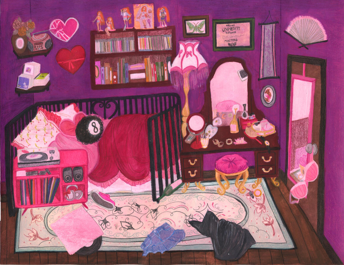 Asterí's Bedroom - Colored pencil and gouache on illustration board, 12x15"